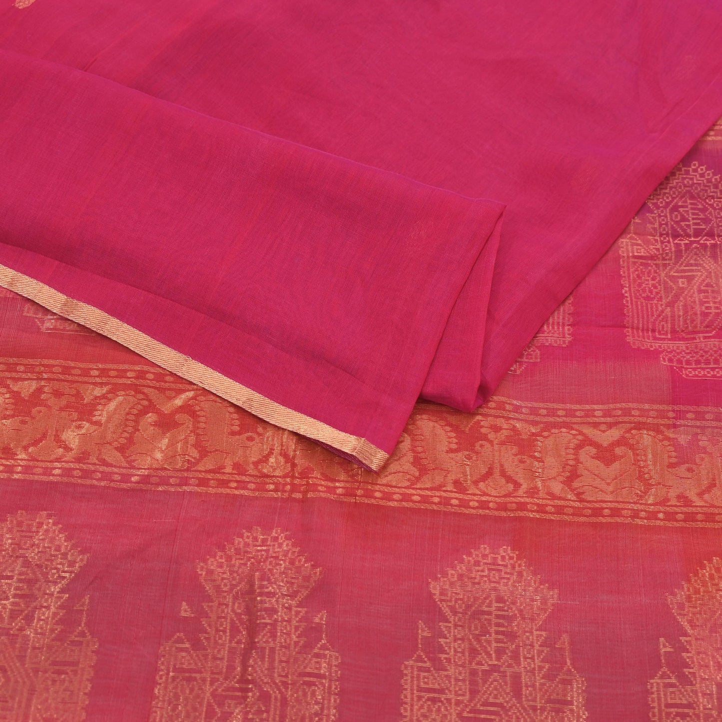 Indian Vintage Sari Pink & Orange Hand Woven Printed Sari 100% Pure Silk Sarees Craft Fabric 5yd Soft Zari Dress making Quilting Used