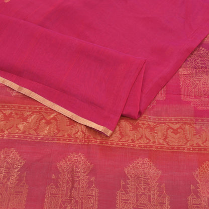 Indian Vintage Sari Pink & Orange Hand Woven Printed Sari 100% Pure Silk Sarees Craft Fabric 5yd Soft Zari Dress making Quilting Used