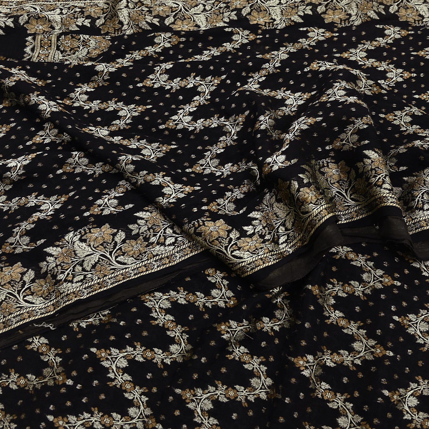 Indian Vintage Sari Black 100% Pure Silk Hand Woven Sarees Craft Fabric 5Yd Ethnic Sewing Dress making Crafting Quilting Upcycle