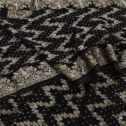 Indian Vintage Sari Black 100% Pure Silk Hand Woven Sarees Craft Fabric 5Yd Ethnic Sewing Dress making Crafting Quilting Upcycle