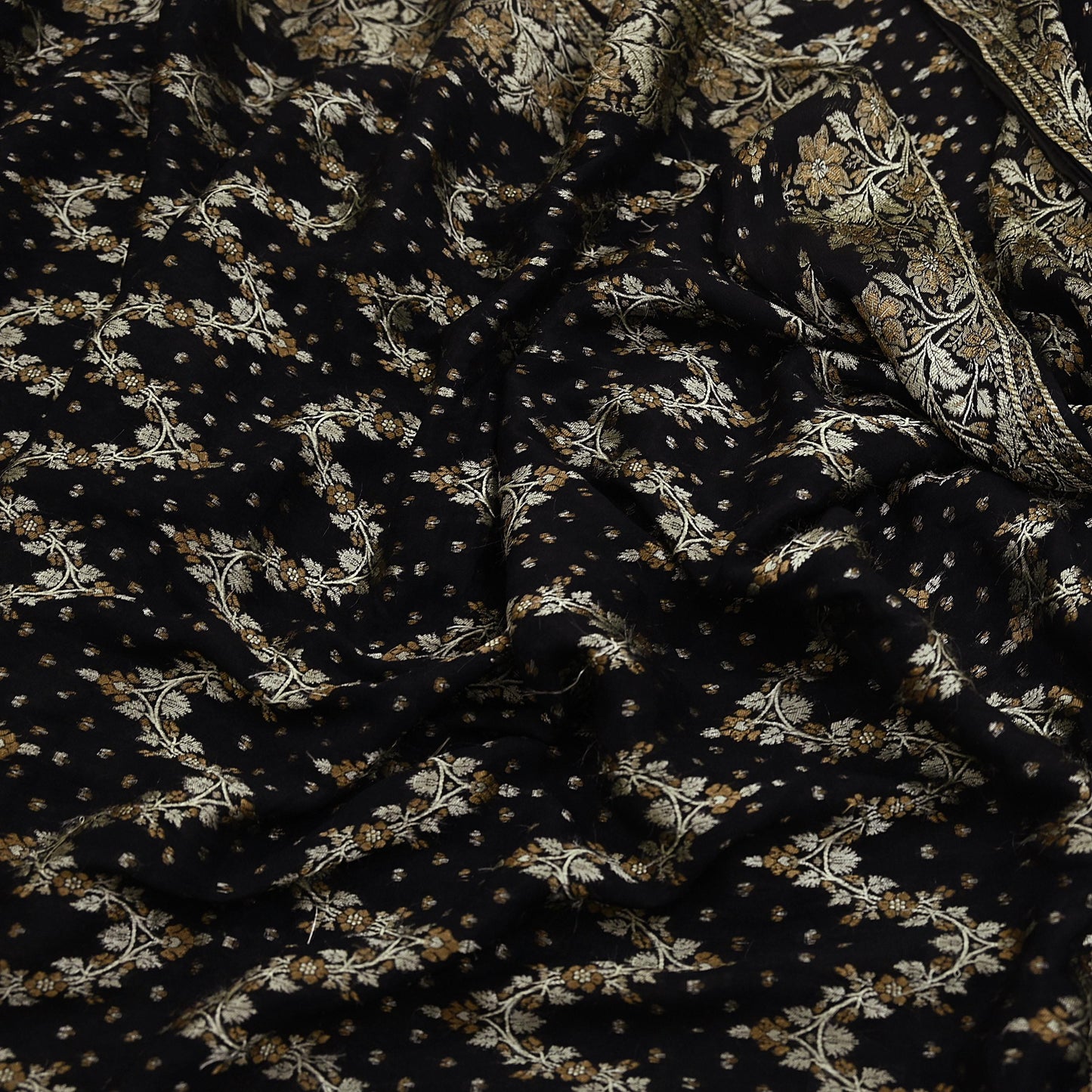 Indian Vintage Sari Black 100% Pure Silk Hand Woven Sarees Craft Fabric 5Yd Ethnic Sewing Dress making Crafting Quilting Upcycle