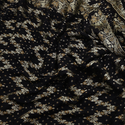 Indian Vintage Sari Black 100% Pure Silk Hand Woven Sarees Craft Fabric 5Yd Ethnic Sewing Dress making Crafting Quilting Upcycle