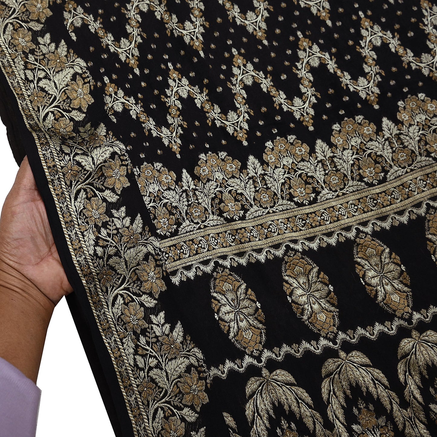 Indian Vintage Sari Black 100% Pure Silk Hand Woven Sarees Craft Fabric 5Yd Ethnic Sewing Dress making Crafting Quilting Upcycle