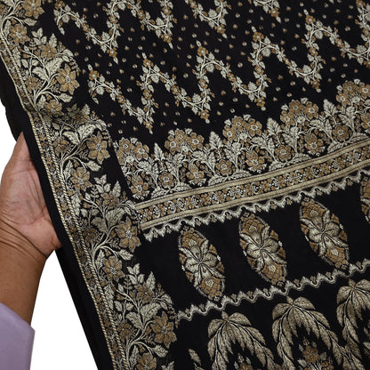 Indian Vintage Sari Black 100% Pure Silk Hand Woven Sarees Craft Fabric 5Yd Ethnic Sewing Dress making Crafting Quilting Upcycle