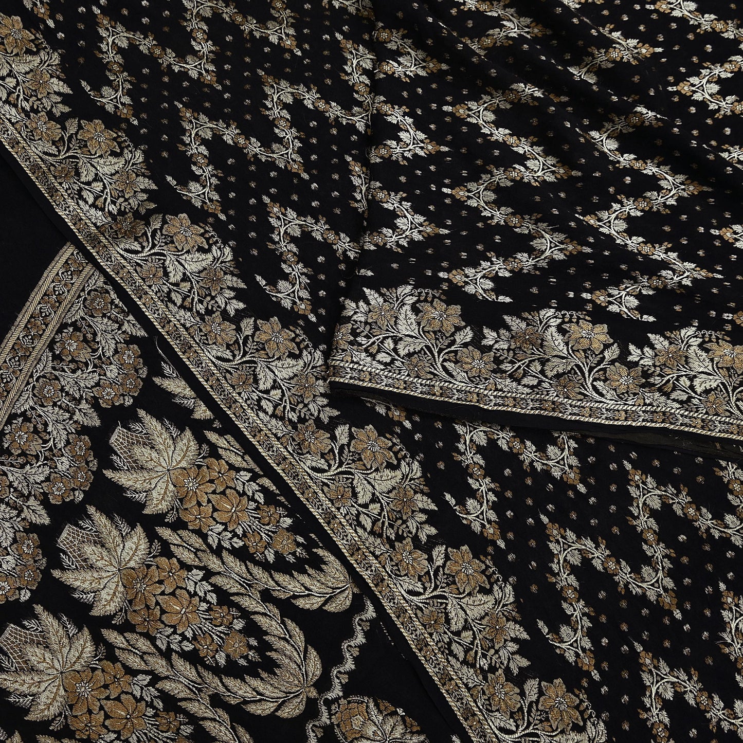 Indian Vintage Sari Black 100% Pure Silk Hand Woven Sarees Craft Fabric 5Yd Ethnic Sewing Dress making Crafting Quilting Upcycle