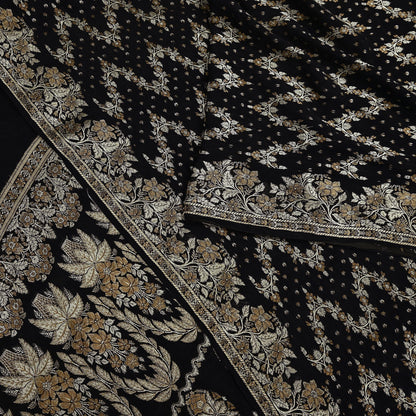 Indian Vintage Sari Black 100% Pure Silk Hand Woven Sarees Craft Fabric 5Yd Ethnic Sewing Dress making Crafting Quilting Upcycle