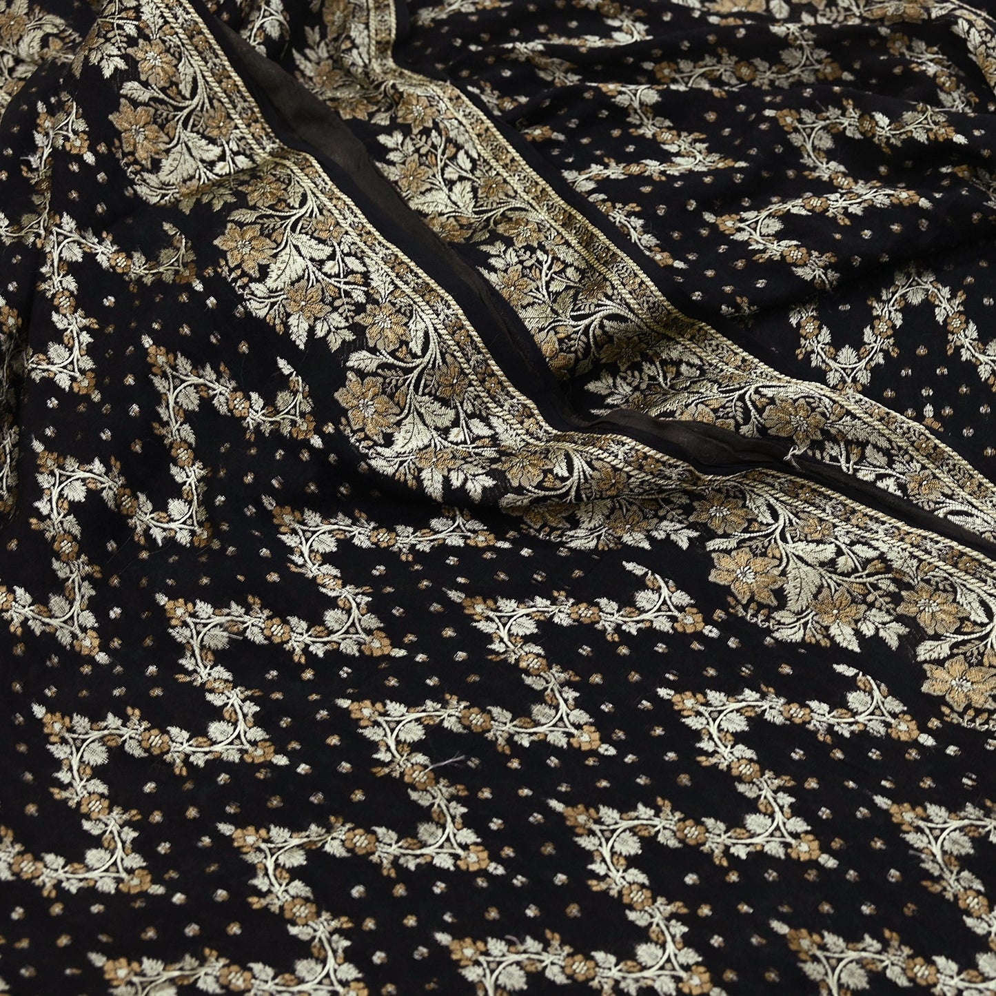 Indian Vintage Sari Black 100% Pure Silk Hand Woven Sarees Craft Fabric 5Yd Ethnic Sewing Dress making Crafting Quilting Upcycle