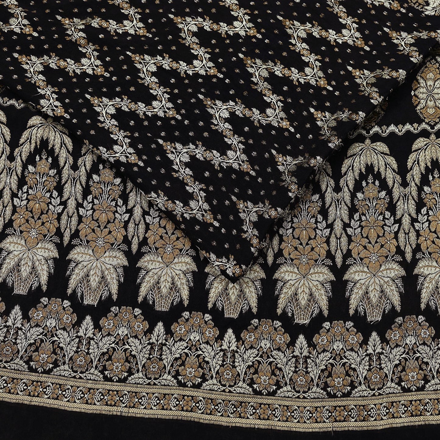 Indian Vintage Sari Black 100% Pure Silk Hand Woven Sarees Craft Fabric 5Yd Ethnic Sewing Dress making Crafting Quilting Upcycle