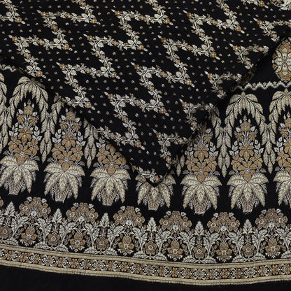 Indian Vintage Sari Black 100% Pure Silk Hand Woven Sarees Craft Fabric 5Yd Ethnic Sewing Dress making Crafting Quilting Upcycle