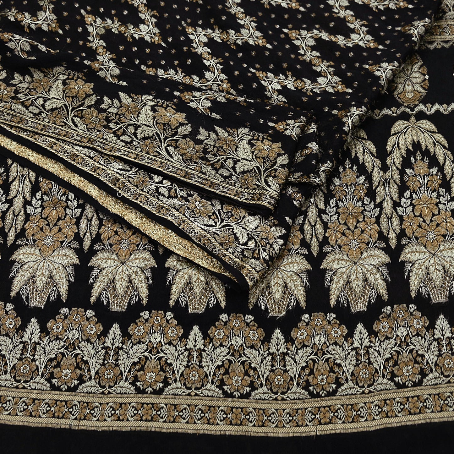 Indian Vintage Sari Black 100% Pure Silk Hand Woven Sarees Craft Fabric 5Yd Ethnic Sewing Dress making Crafting Quilting Upcycle