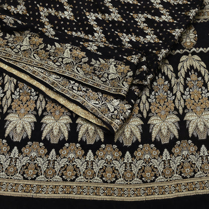 Indian Vintage Sari Black 100% Pure Silk Hand Woven Sarees Craft Fabric 5Yd Ethnic Sewing Dress making Crafting Quilting Upcycle