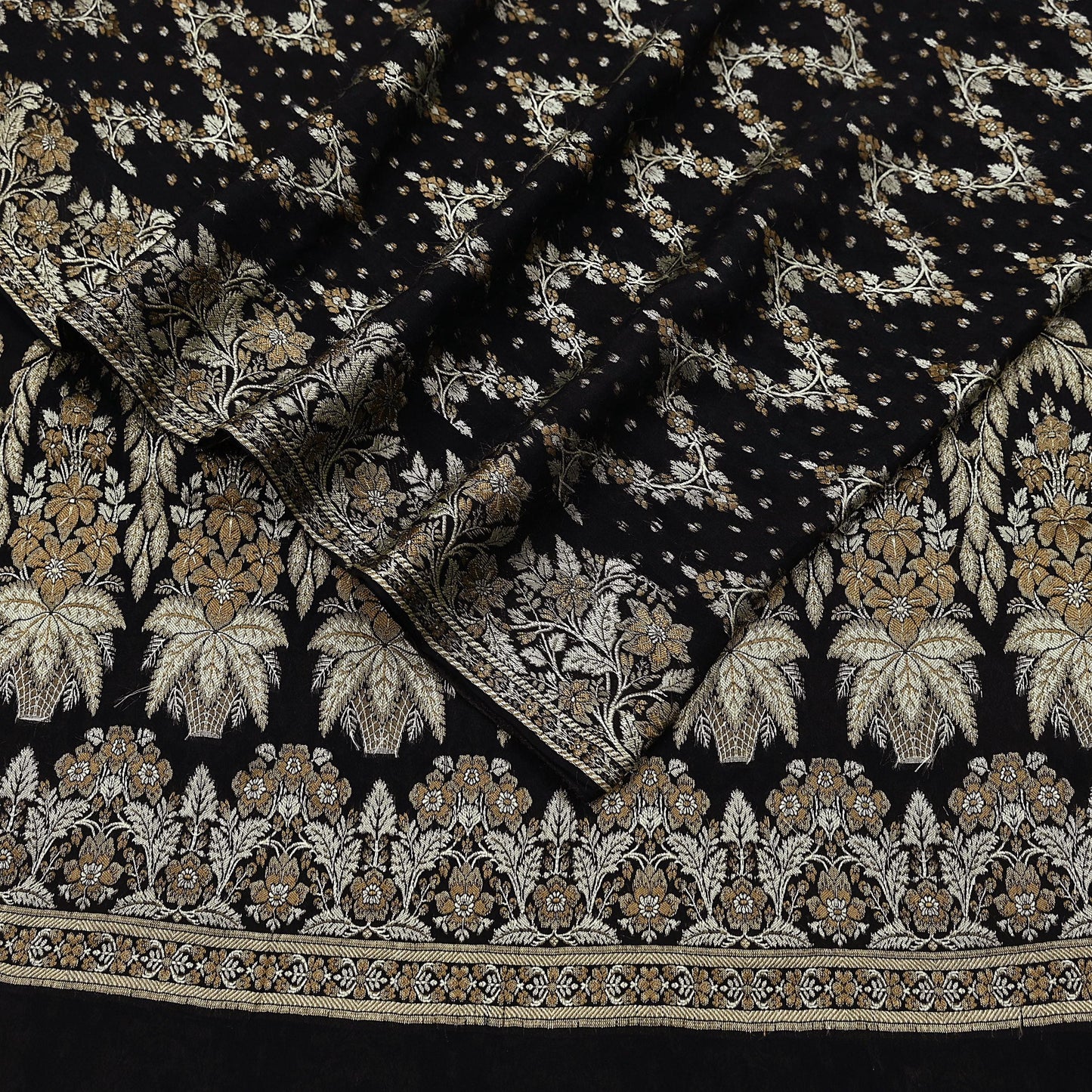 Indian Vintage Sari Black 100% Pure Silk Hand Woven Sarees Craft Fabric 5Yd Ethnic Sewing Dress making Crafting Quilting Upcycle