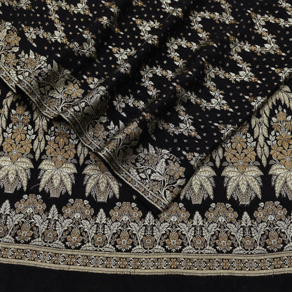 Indian Vintage Sari Black 100% Pure Silk Hand Woven Sarees Craft Fabric 5Yd Ethnic Sewing Dress making Crafting Quilting Upcycle