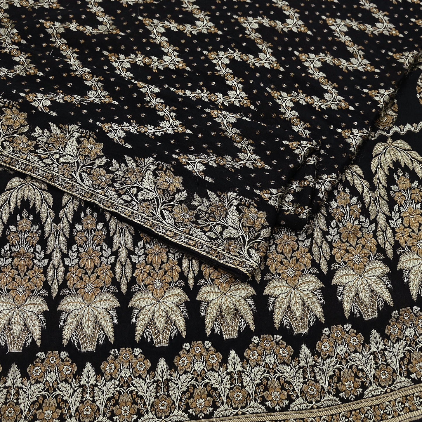 Indian Vintage Sari Black 100% Pure Silk Hand Woven Sarees Craft Fabric 5Yd Ethnic Sewing Dress making Crafting Quilting Upcycle