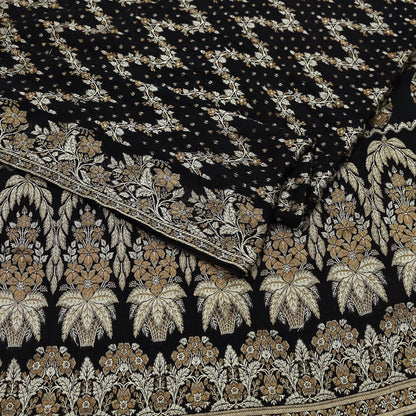 Indian Vintage Sari Black 100% Pure Silk Hand Woven Sarees Craft Fabric 5Yd Ethnic Sewing Dress making Crafting Quilting Upcycle