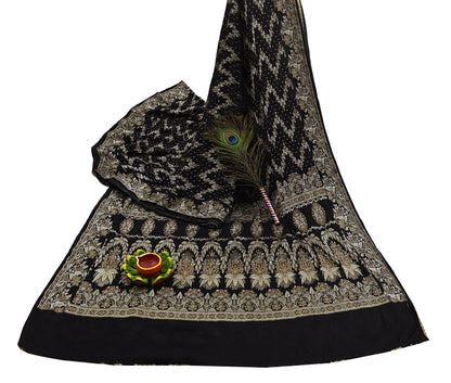 Indian Vintage Sari Black 100% Pure Silk Hand Woven Sarees Craft Fabric 5Yd Ethnic Sewing Dress making Crafting Quilting Upcycle