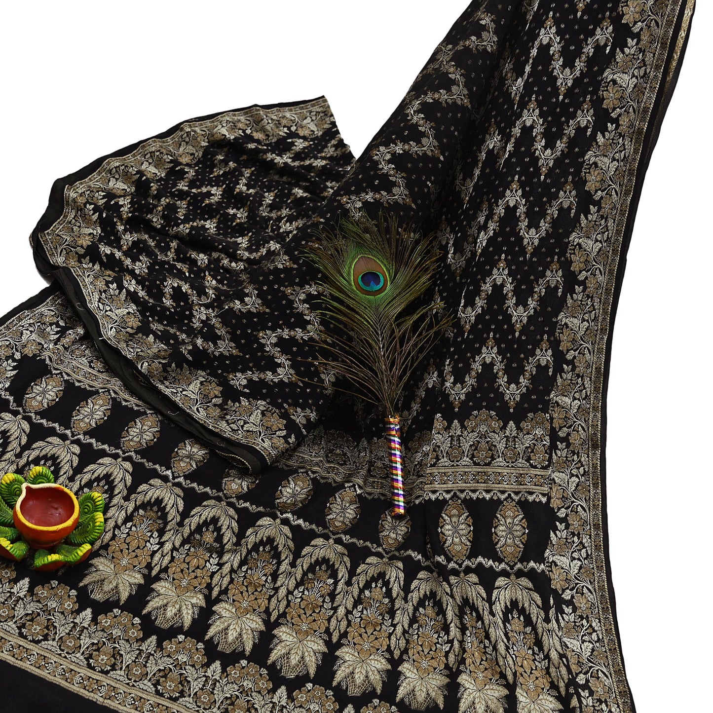 Indian Vintage Sari Black 100% Pure Silk Hand Woven Sarees Craft Fabric 5Yd Ethnic Sewing Dress making Crafting Quilting Upcycle