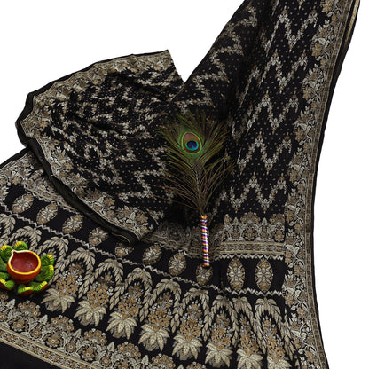 Indian Vintage Sari Black 100% Pure Silk Hand Woven Sarees Craft Fabric 5Yd Ethnic Sewing Dress making Crafting Quilting Upcycle