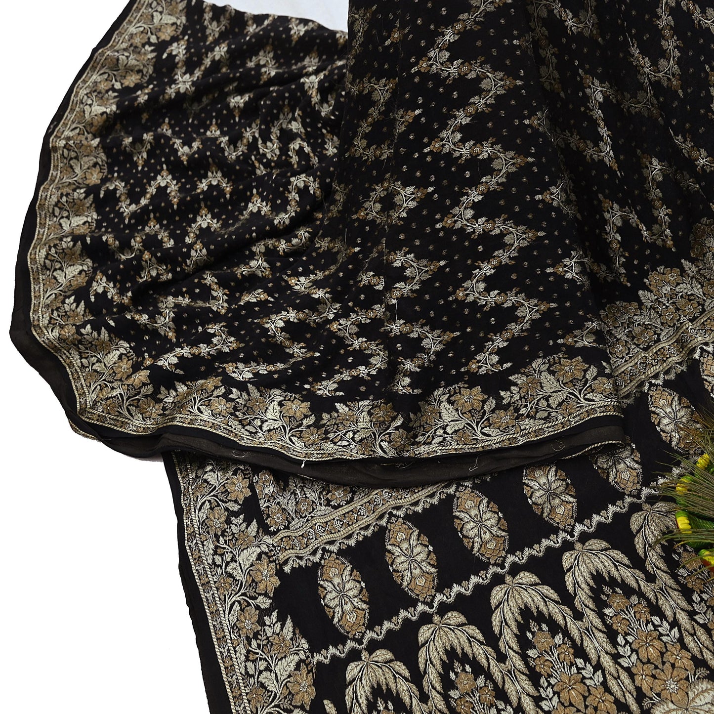 Indian Vintage Sari Black 100% Pure Silk Hand Woven Sarees Craft Fabric 5Yd Ethnic Sewing Dress making Crafting Quilting Upcycle