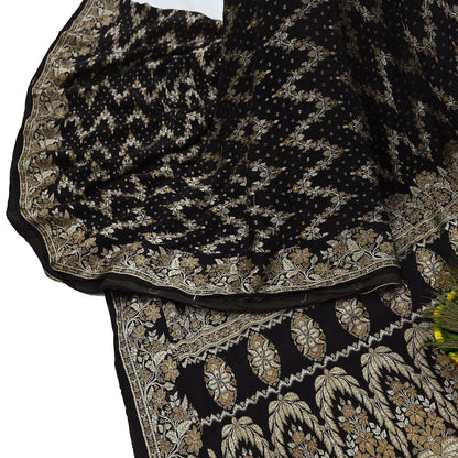 Indian Vintage Sari Black 100% Pure Silk Hand Woven Sarees Craft Fabric 5Yd Ethnic Sewing Dress making Crafting Quilting Upcycle