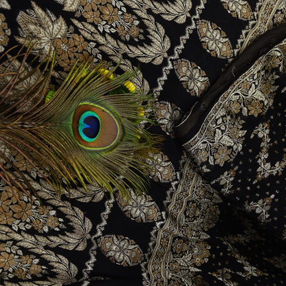 Indian Vintage Sari Black 100% Pure Silk Hand Woven Sarees Craft Fabric 5Yd Ethnic Sewing Dress making Crafting Quilting Upcycle