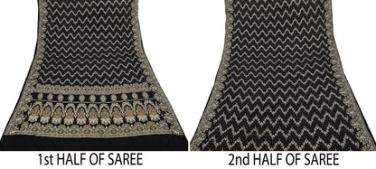 Indian Vintage Sari Black 100% Pure Silk Hand Woven Sarees Craft Fabric 5Yd Ethnic Sewing Dress making Crafting Quilting Upcycle