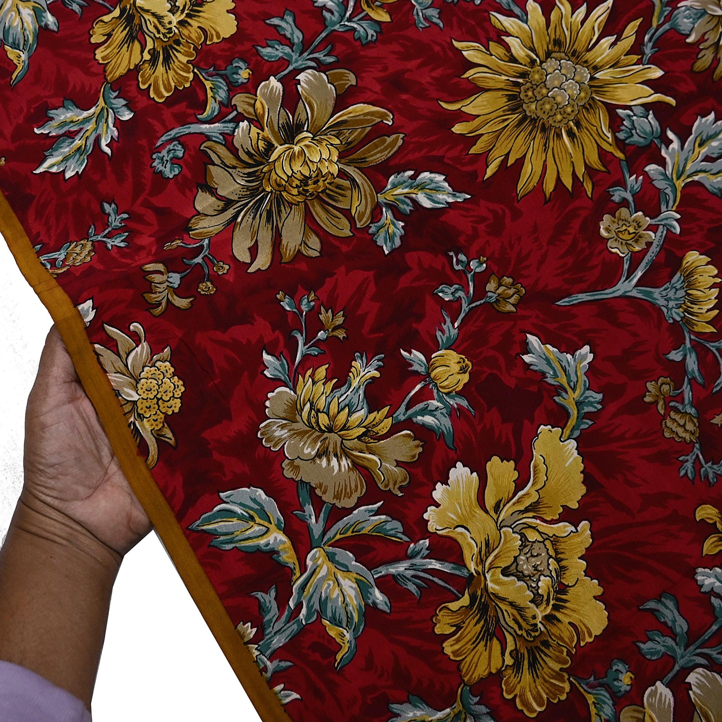 Indian Vintage Sari Red Pure Crepe Silk Printed Saree 5yard Sewing Quilting Floral Soft Craft Fabric Wrap