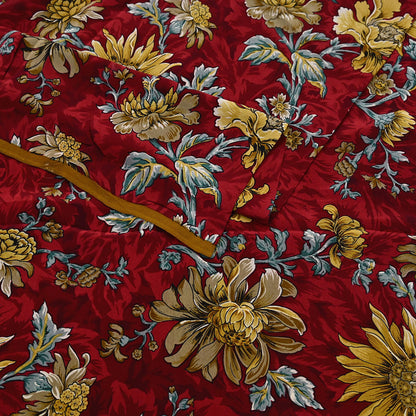 Indian Vintage Sari Red Pure Crepe Silk Printed Saree 5yard Sewing Quilting Floral Soft Craft Fabric Wrap