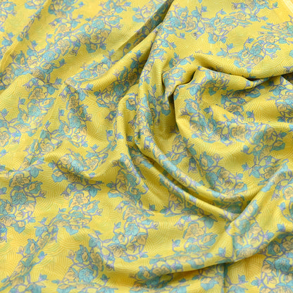 Vintage Sari Yellow Pure Silk Hand Woven Printed Saree Fabric 5yard Sewing Dress Designing for Crafting Quilting Upcycle Soft Border