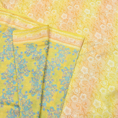 Vintage Sari Yellow Pure Silk Hand Woven Printed Saree Fabric 5yard Sewing Dress Designing for Crafting Quilting Upcycle Soft Border