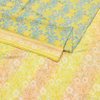 Vintage Sari Yellow Pure Silk Hand Woven Printed Saree Fabric 5yard Sewing Dress Designing for Crafting Quilting Upcycle Soft Border