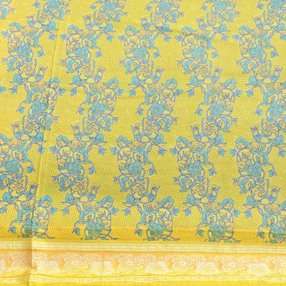 Vintage Sari Yellow Pure Silk Hand Woven Printed Saree Fabric 5yard Sewing Dress Designing for Crafting Quilting Upcycle Soft Border