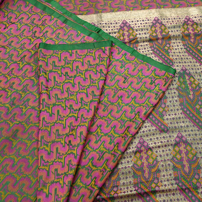Vintage Green Banarasi Silk Saree Pure Satin Silk Handwoven Tanchoi Fabric with Paisley Weave 5 Yard Dressmaking Craft Material