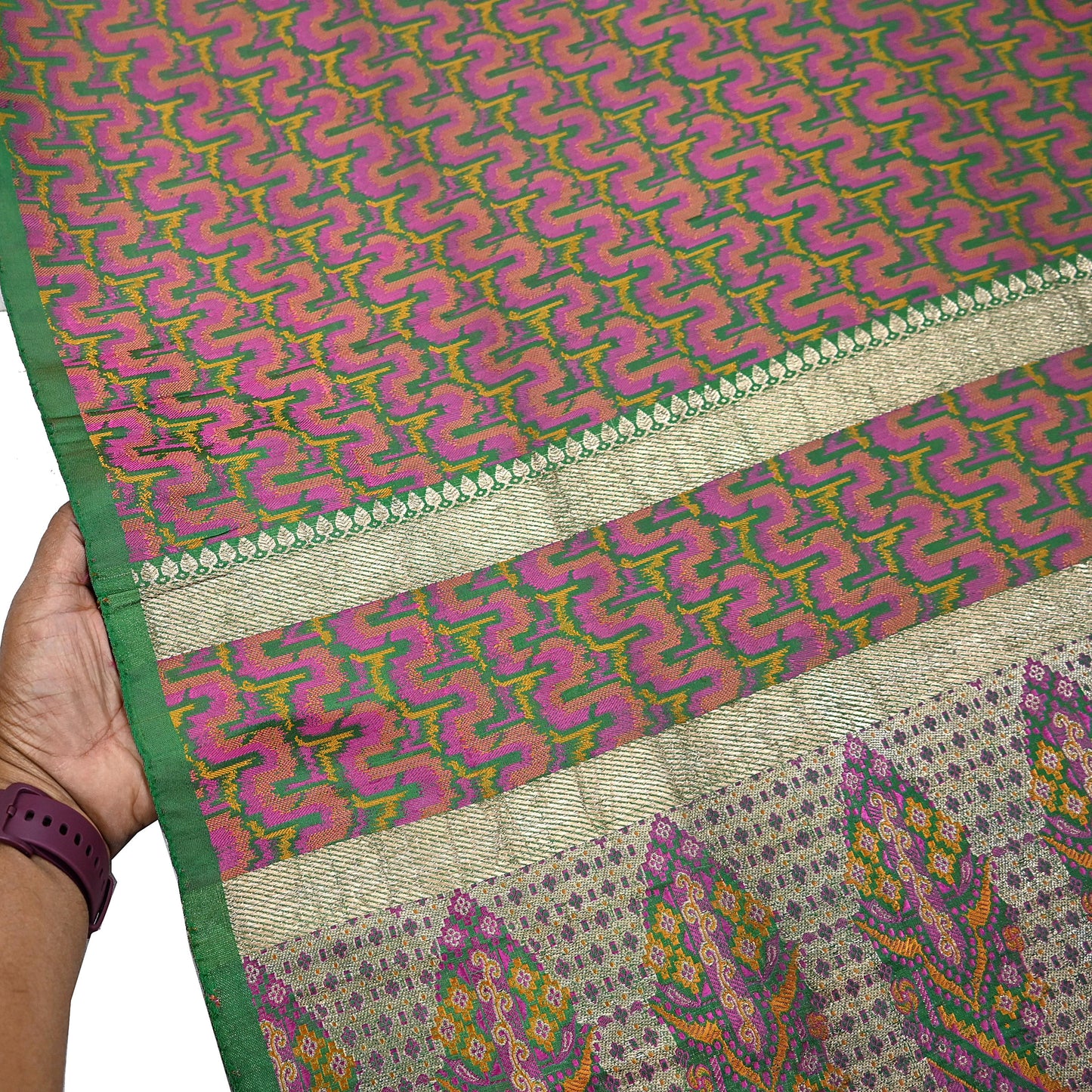 Vintage Green Banarasi Silk Saree Pure Satin Silk Handwoven Tanchoi Fabric with Paisley Weave 5 Yard Dressmaking Craft Material
