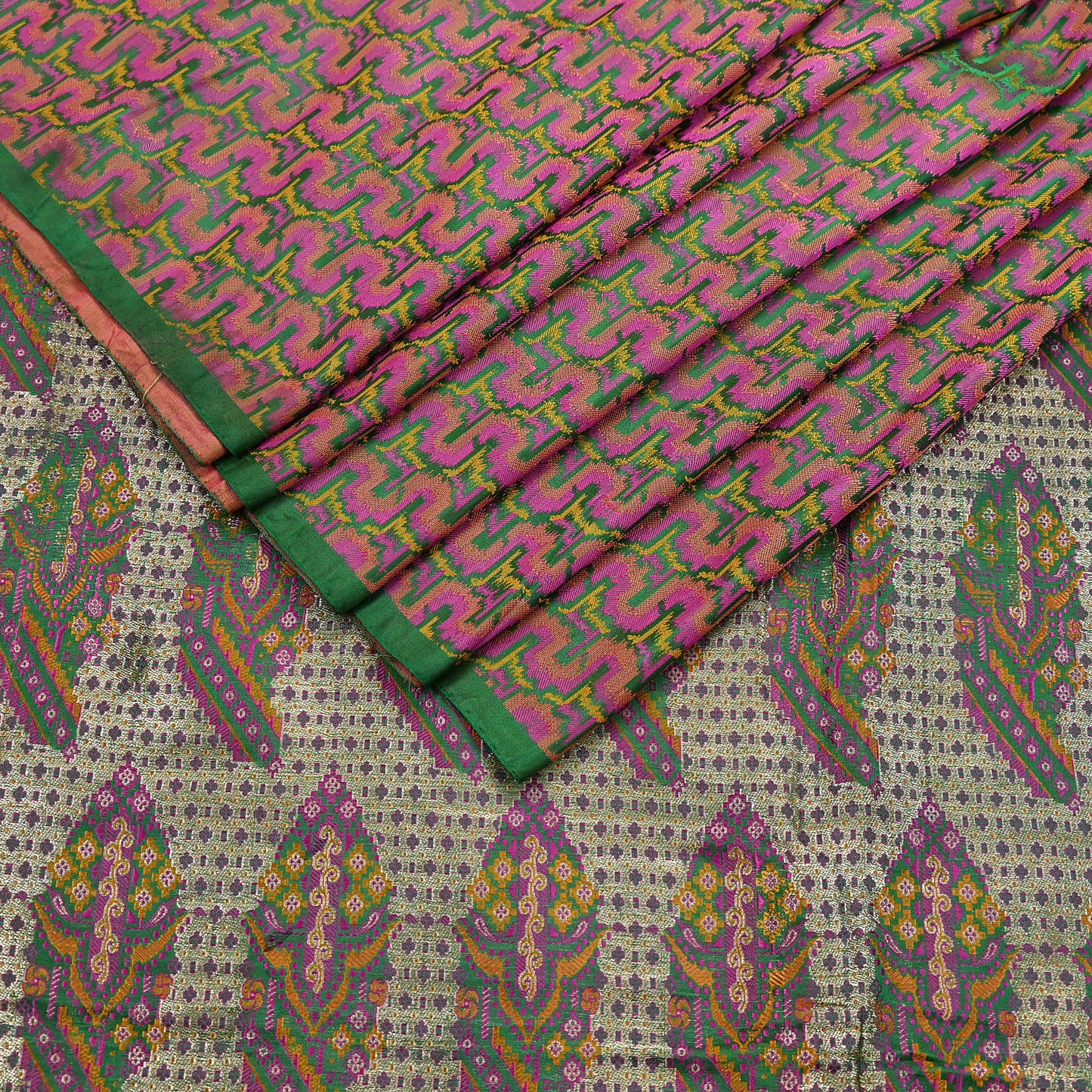 Vintage Green Banarasi Silk Saree Pure Satin Silk Handwoven Tanchoi Fabric with Paisley Weave 5 Yard Dressmaking Craft Material