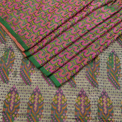 Vintage Green Banarasi Silk Saree Pure Satin Silk Handwoven Tanchoi Fabric with Paisley Weave 5 Yard Dressmaking Craft Material