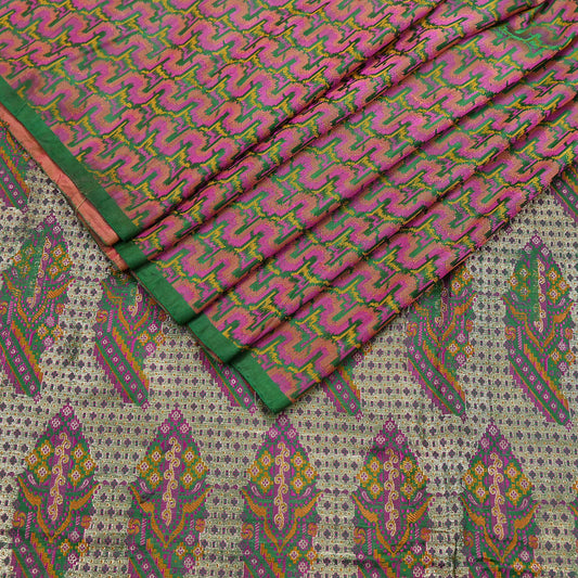 Vintage Green Banarasi Silk Saree Pure Satin Silk Handwoven Tanchoi Fabric with Paisley Weave 5 Yard Dressmaking Craft Material