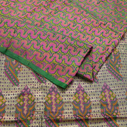 Vintage Green Banarasi Silk Saree Pure Satin Silk Handwoven Tanchoi Fabric with Paisley Weave 5 Yard Dressmaking Craft Material