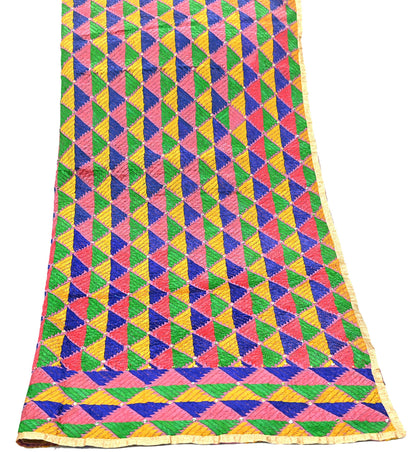 Indian Vintage Pink Wedding Dupatta Long Stole Pure Cotton Hand Embroidered Bagh Phulkari Stole Scarves