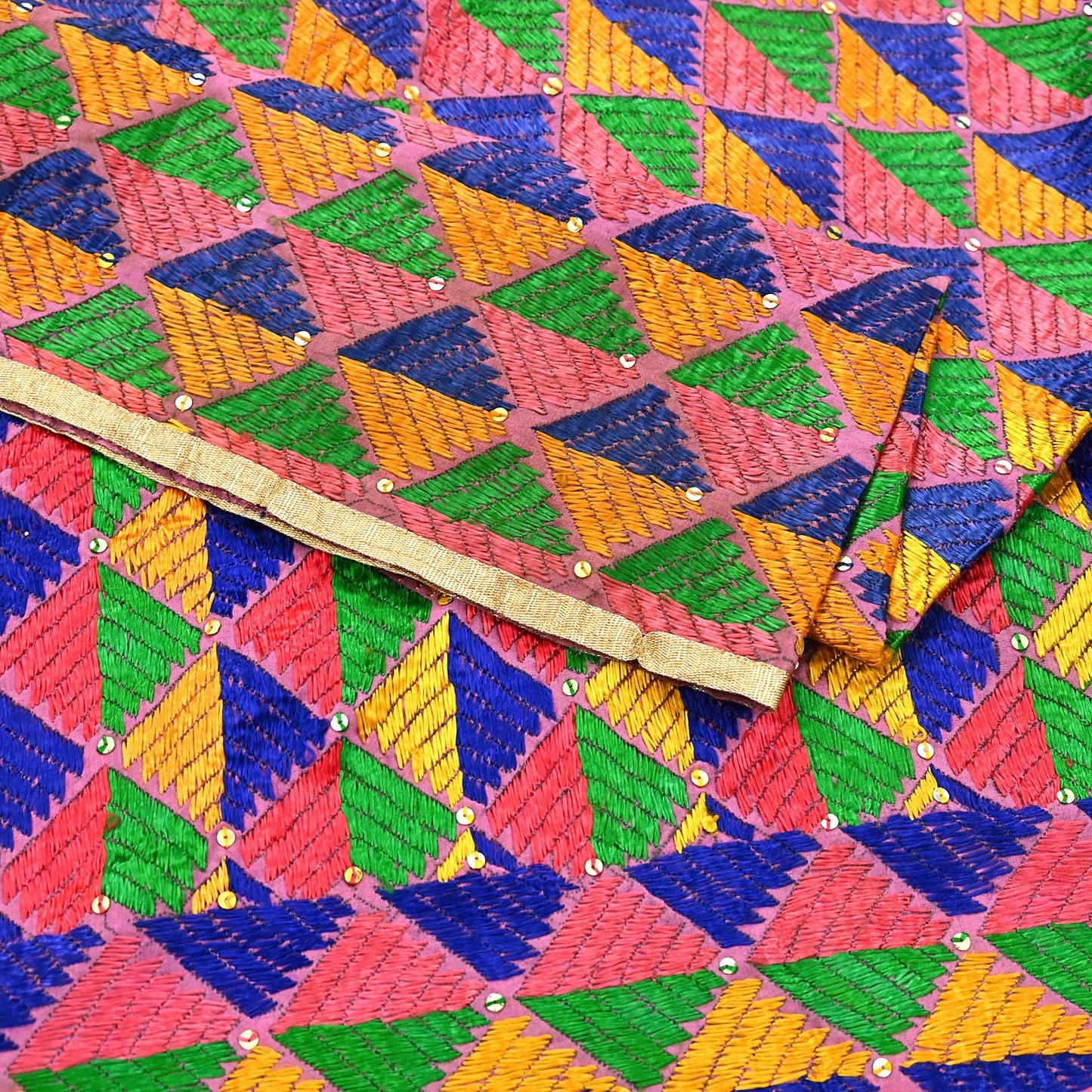 Indian Vintage Pink Wedding Dupatta Long Stole Pure Cotton Hand Embroidered Bagh Phulkari Stole Scarves