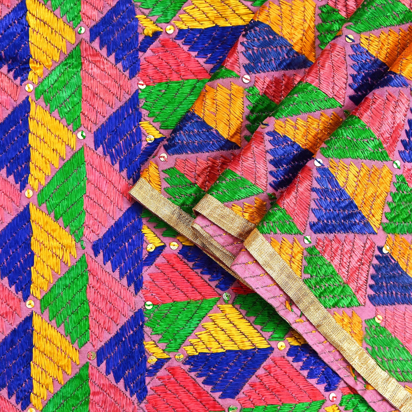Indian Vintage Pink Wedding Dupatta Long Stole Pure Cotton Hand Embroidered Bagh Phulkari Stole Scarves