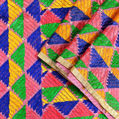 Indian Vintage Pink Wedding Dupatta Long Stole Pure Cotton Hand Embroidered Bagh Phulkari Stole Scarves