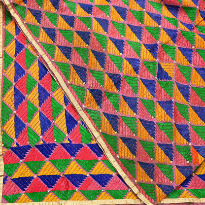 Indian Vintage Pink Wedding Dupatta Long Stole Pure Cotton Hand Embroidered Bagh Phulkari Stole Scarves