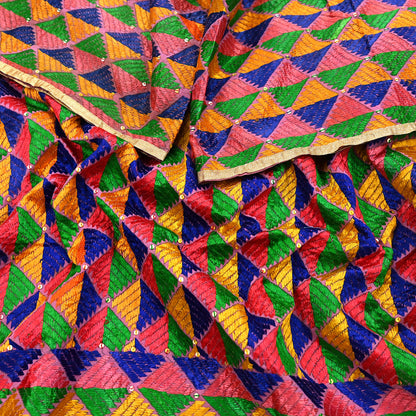 Indian Vintage Pink Wedding Dupatta Long Stole Pure Cotton Hand Embroidered Bagh Phulkari Stole Scarves