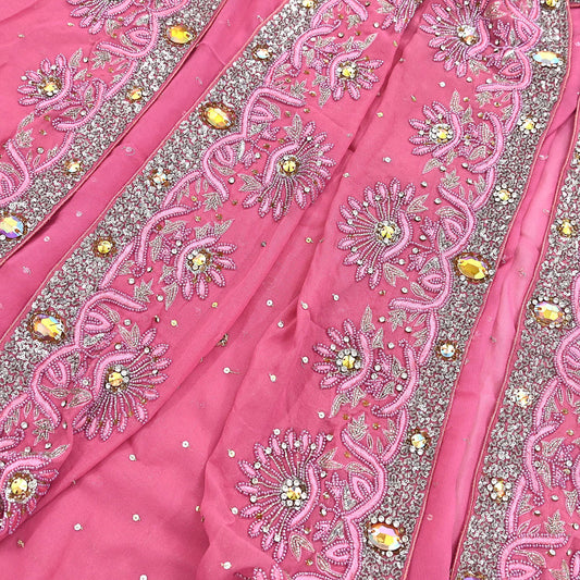 Indian Vintage Heavy Pink Bridal Dupatta Pure Georgette Silk Hand Embroidered Zardozi, Dabka, Zari Work Party Wear Long Stole