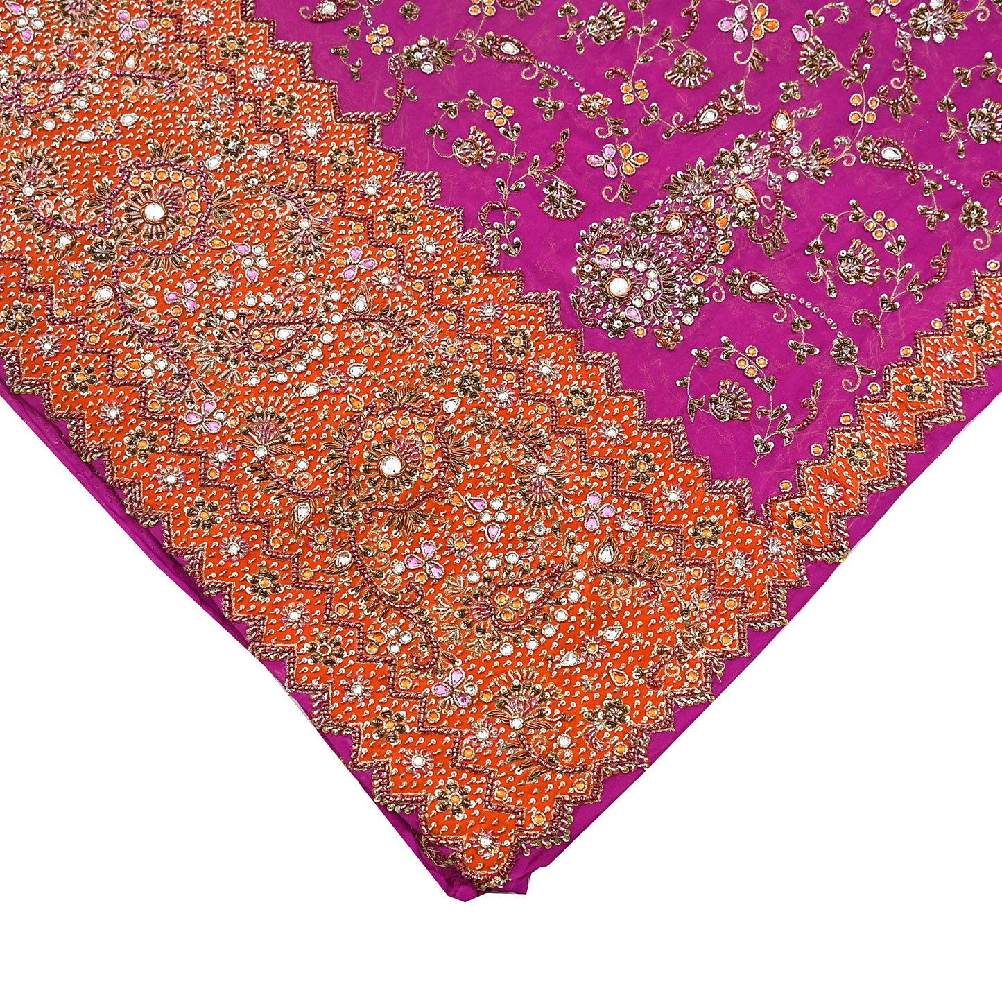 Indian Vintage Heavy Purple Bridal Dupatta Pure Georgette Silk Hand Embroidered Zardozi, Dabka, Zari Work Party Wear Long Stole