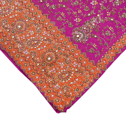 Indian Vintage Heavy Purple Bridal Dupatta Pure Georgette Silk Hand Embroidered Zardozi, Dabka, Zari Work Party Wear Long Stole