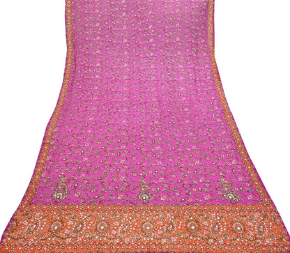 Indian Vintage Heavy Purple Bridal Dupatta Pure Georgette Silk Hand Embroidered Zardozi, Dabka, Zari Work Party Wear Long Stole