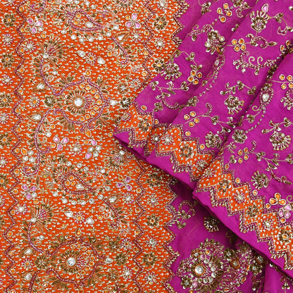Indian Vintage Heavy Purple Bridal Dupatta Pure Georgette Silk Hand Embroidered Zardozi, Dabka, Zari Work Party Wear Long Stole
