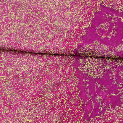 Indian Vintage Heavy Purple Bridal Dupatta Pure Georgette Silk Hand Embroidered Zardozi, Dabka, Zari Work Party Wear Long Stole
